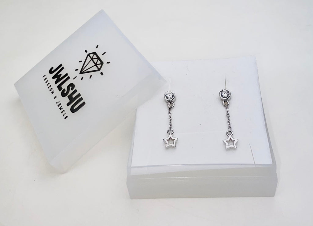 Oorhangers met Open hartje en staafje aan ketting zilver JE041S