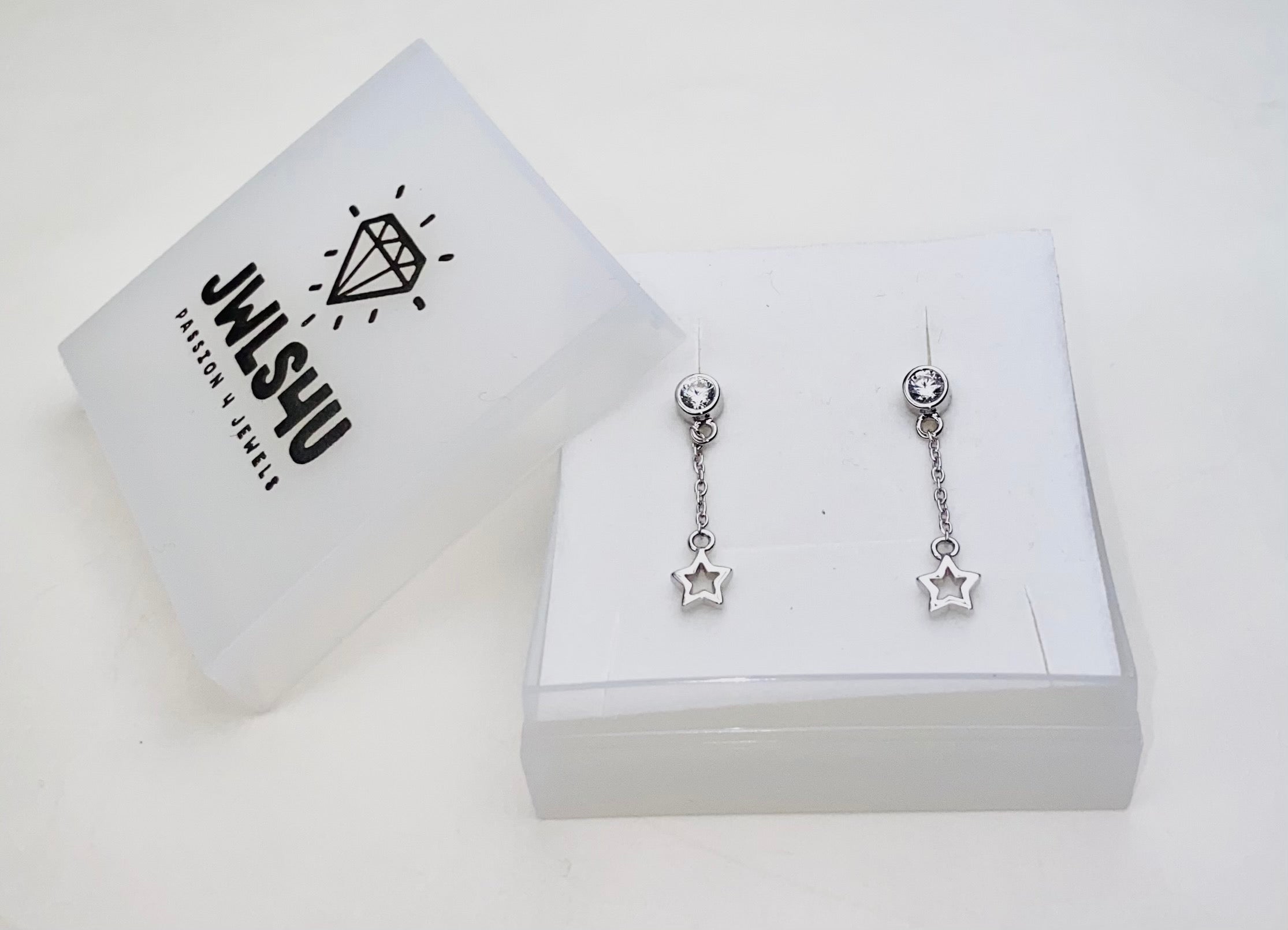 Oorhangers met Open hartje en staafje aan ketting zilver JE041S