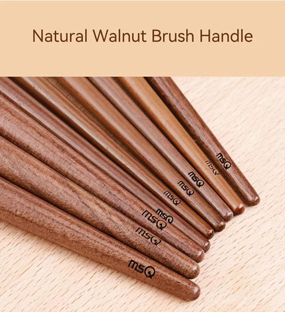 Gift Boxed 14 Pieces Hand Made Make-Up Brush Set with Walnut Wood Handle 